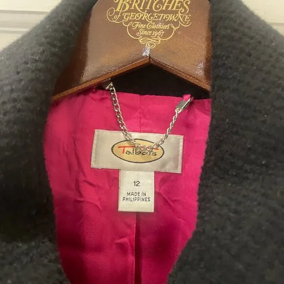 Talbots Black wool and rabbit hair coat with black buttons, fully lined. Size 12 - Picture 9 of 10